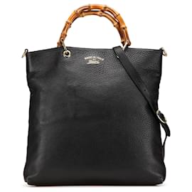Gucci-Gucci Black Tall Leather Bamboo Shopper Tote-Black