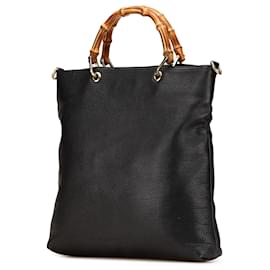 Gucci-Gucci Black Tall Leather Bamboo Shopper Tote-Black