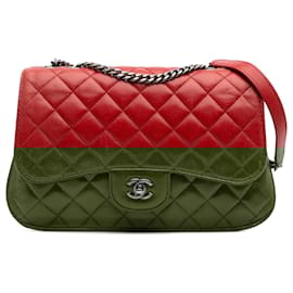 Chanel-Chanel Red Large Quilted Lambskin Natural CC Flap-Red