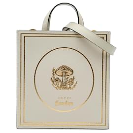 Gucci-Gucci Brown Garden Calfskin Mushrooms Vertical Shopping Tote-Brown,Beige