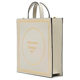 Gucci-Gucci Brown Garden Calfskin Mushrooms Vertical Shopping Tote-Brown,Beige