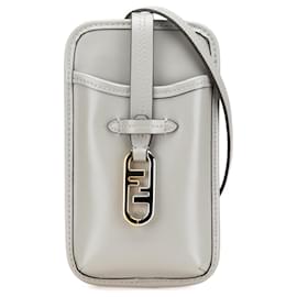 Fendi-Fendi Gray Leather Phone Pouch Crossbody-Brown,Grey
