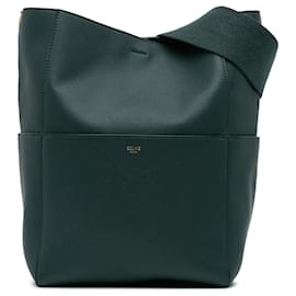 Céline-Celine Green Medium Leather Seau Sangle Bucket-Green,Dark green