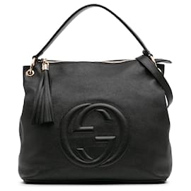 Gucci-Gucci Black Large Pebbled Calfskin Soho Convertible Hobo-Black