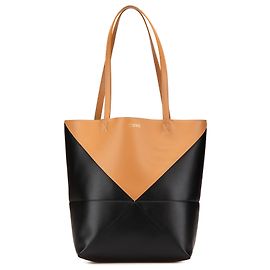 LOEWE Borsa pieghevole Puzzle bicolore in pelle di vitello nera media Nero Altro
