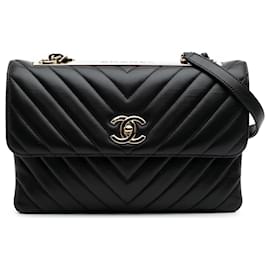 Chanel-Chanel Black Chevron Lambskin Trendy CC Flap-Black