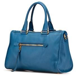 Prada-Prada Blue Vitello Daino Zip Top Satchel-Blue
