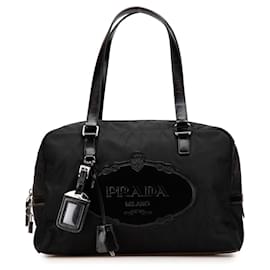 Prada-Prada Black Tessuto Canapa Logo Shoulder Bag-Black