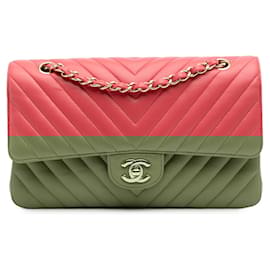 Chanel-Chanel Pink Medium Classic Chevron Lambskin Double Flap-Pink