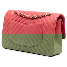 Chanel-Chanel Pink Medium Classic Chevron Lambskin Double Flap-Pink