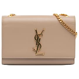 Saint Laurent-Saint Laurent Brown Small Grain de Poudre Kate Crossbody-Brown,Beige