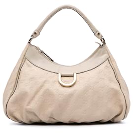 Gucci-Gucci White Guccissima Abbey D Ring Shoulder Bag-White