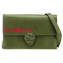 Gucci-Gucci Red Leather Interlocking G Dollar Wallet on Chain-Red