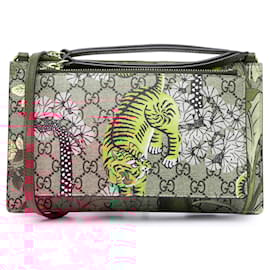 Gucci-Gucci Brown GG Supreme Bengal Double Zip Pochette-Brown,Beige