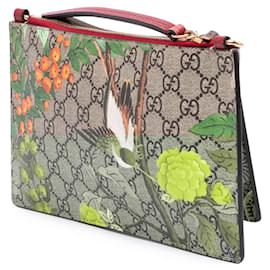 Gucci-Gucci Brown GG Supreme Bengal Double Zip Pochette-Brown,Beige