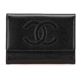 Chanel-Chanel Black CC Caviar Trifold Wallet-Black