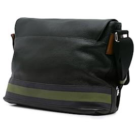 Gucci-Gucci Black Leather Web Messenger Bag-Black