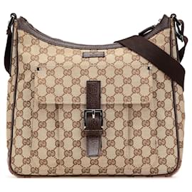 Gucci-Gucci Brown GG Canvas Crossbody-Brown,Beige
