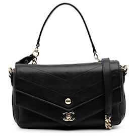 Chanel-Chanel Black Mini Quilted Sheepskin Double Chevron Flap-Black