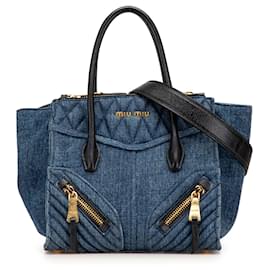 Miu Miu-Miu Miu Blue Small Matelasse Denim Biker Satchel-Blue,Other