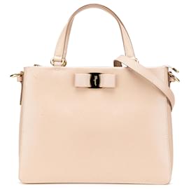 Salvatore Ferragamo-Ferragamo Brown Printed Calfskin Tracy Vara Satchel-Brown,Beige