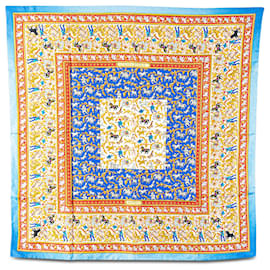 Hermès-Hermès Blue Chasse en Inde Silk Scarf-Blue