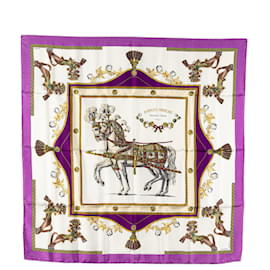 Hermès-Hermès White Harnais Francais Premier Empire Silk Scarf-White,Other