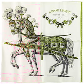 Hermès-Hermès White Harnais Francais Premier Empire Silk Scarf-White,Other