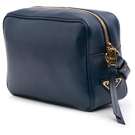 Prada-Prada Blue Glace Calf Logo Embossed Crossbody-Blue
