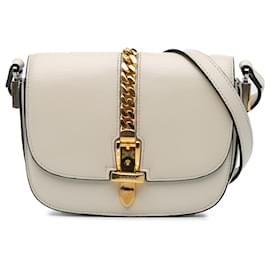 Gucci-Gucci White Mini Leather Sylvie 1969 Crossbody-White,Cream