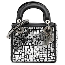 Dior-Dior Black Mini Smooth Calfskin Embroidered Mosaic of Mirrors Lady Dior-Black