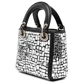 Dior-Dior Black Mini Smooth Calfskin Embroidered Mosaic of Mirrors Lady Dior-Black