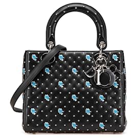Dior-Dior Black Medium Calfskin Embroidered Flower Lady Dior-Black