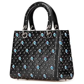 Dior-Dior Black Medium Calfskin Embroidered Flower Lady Dior-Black
