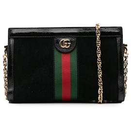 Gucci-Gucci Black Small Suede Ophidia Chain Crossbody-Black