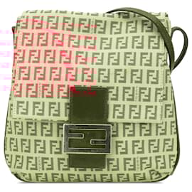 Fendi-Fendi Brown Zucchino Canvas Flap Crossbody-Brown,Beige