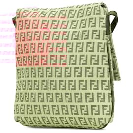 Fendi-Fendi Brown Zucchino Canvas Flap Crossbody-Brown,Beige