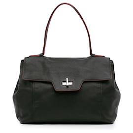 Prada-Prada Black Toro Leather Top Handle Flap Satchel-Black
