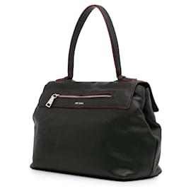 Prada-Prada Black Toro Leather Top Handle Flap Satchel-Black