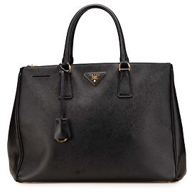 Prada Große Galleria Double Zip Tote aus schwarzem Saffiano Lux Schwarz