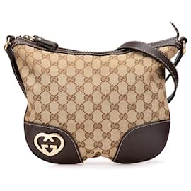 Gucci-Gucci Brown GG Canvas Lovely Crossbody-Brown,Beige