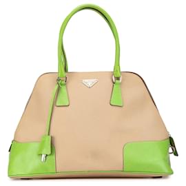 Prada-Prada Brown Canvas Canapa Satchel-Brown,Beige