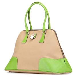 Prada-Prada Brown Canvas Canapa Satchel-Brown,Beige