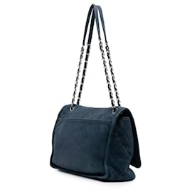 Chanel-Chanel Blue Large Quilted Nubuck Natural Beauty Split Pocket Flap-Blue,Navy blue