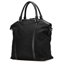 Gucci-Gucci Black Large GG Canvas Charm Dome Satchel-Black