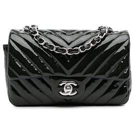 Chanel-Chanel Blue Mini Rectangular Classic Chevron Patent Single Flap-Blue,Navy blue