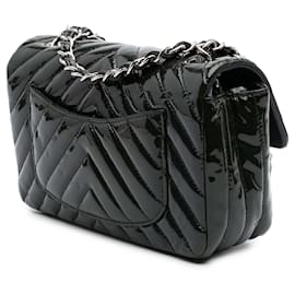 Chanel-Chanel Blue Mini Rectangular Classic Chevron Patent Single Flap-Blue,Navy blue