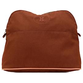 Hermès-Hermès Brown Toile Bolide Trousse De Voyage Pouch GM-Brown