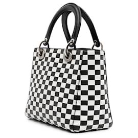 Dior-Dior Black Medium Calfskin Checkered Lady Dior-Black,White