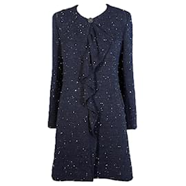 Chanel-16K$ New CC Logo Jewel Embellished Tweed Jacket-Navy blue